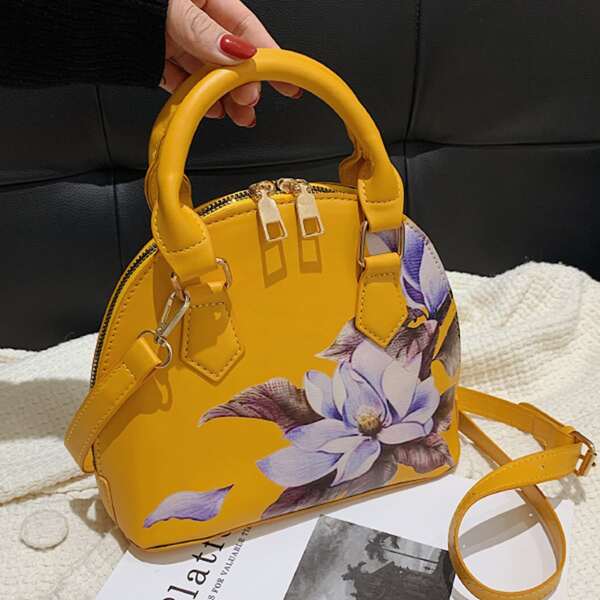 

Floral Graphic Dome Bag, Yellow