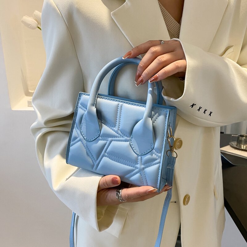 

Quilted Satchel Bag, Blue
