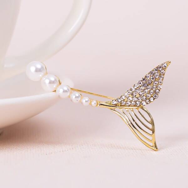 

Rhinestone Detail Mermaid Tail Brooch, Gold