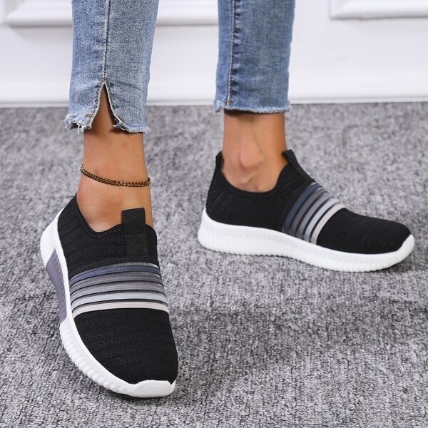 

Ombre Striped Pattern Slip-On Sneakers, Multicolor