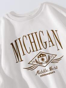 SHEIN Unity Graphic & Letter Embroidery Drop Shoulder Sweatshirt - White - View 3
