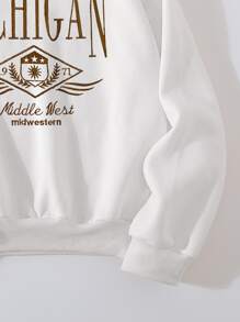 SHEIN Unity Graphic & Letter Embroidery Drop Shoulder Sweatshirt - White - View 5