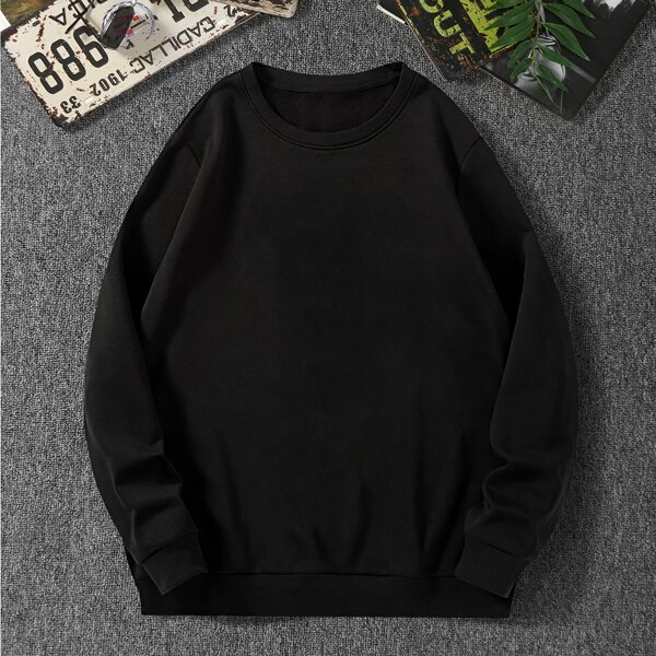 

Men Round Neck Thermal Pullover, Black