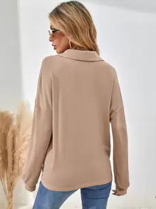 SHEIN LUNE Half Button Drop Shoulder Tee - Khaki - View 2