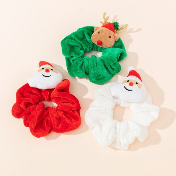 

3pcs Christmas Santa Claus Decor Hair Tie, Multicolor