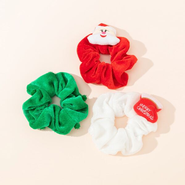 

3pcs Christmas Santa Claus Decor Hair Tie, Multicolor