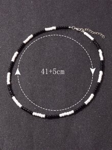 時尚流行男士雙色串珠項鍊，適合珠寶禮物和時尚外觀 - 黑與白 - 查看 4