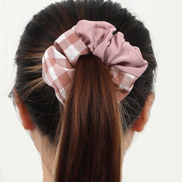 

4pcs Plaid Scrunchie, Multicolor