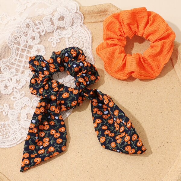 

2pcs Flower Print Scrunchie, Multicolor
