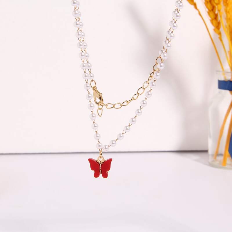 

Butterfly Decor Necklace, Red