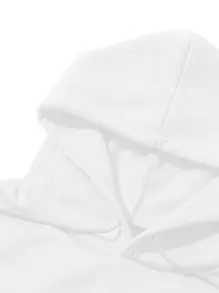 SHEIN LUNE Kangaroo Pocket Thermal Lined Drawstring Hoodie - White - View 3