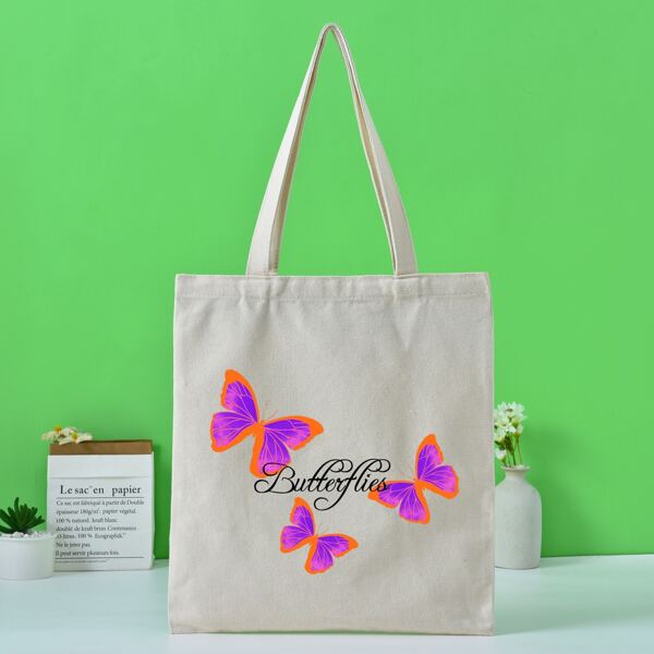 

Butterfly Graphic Shopper Bag, Beige