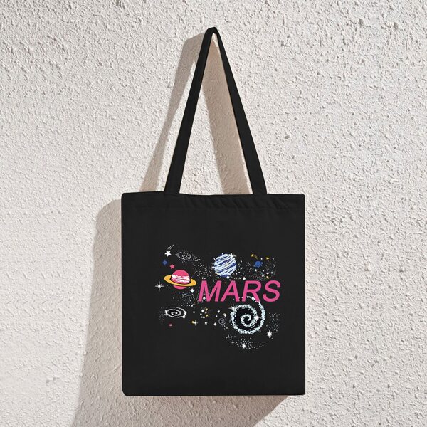 

Galaxy & Letter Graphic Shopper Bag, Black