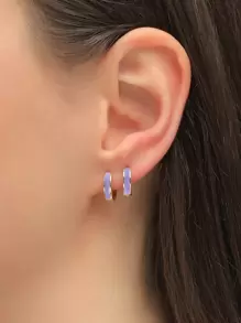 極簡風格圓耳環 - 紫色 - 查看 1