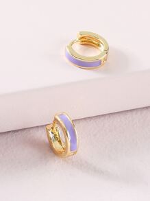 極簡風格圓耳環 - 紫色 - 查看 2