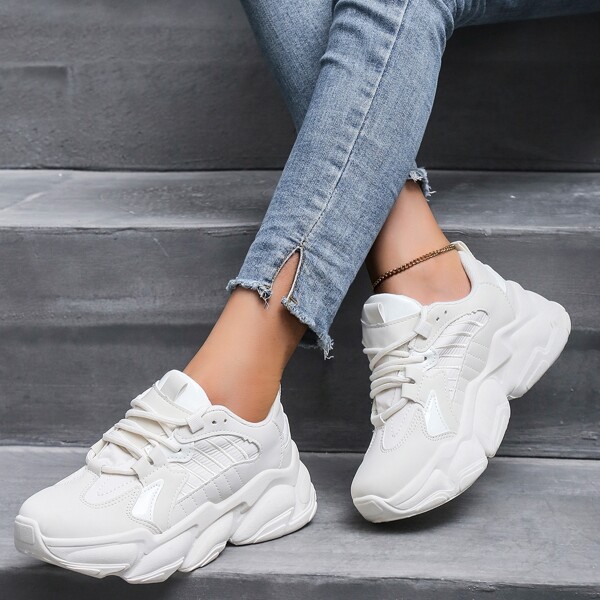 

Minimalist Lace-up Front Sneakers, Beige