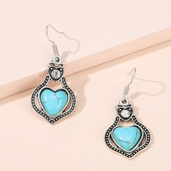 

Heart Stone Drop Earrings, Antique silver