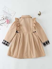 Niñas Abrigo de cuadros ribete con fruncido fruncido - Caqui - Ver 2