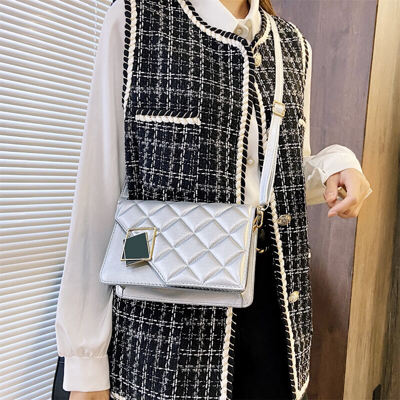 

Quilted Flap Crossbody Bag, Silver