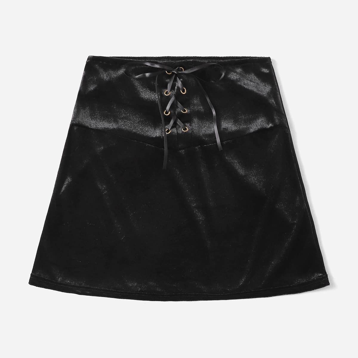 

Lace Up Velvet Skirt, Black
