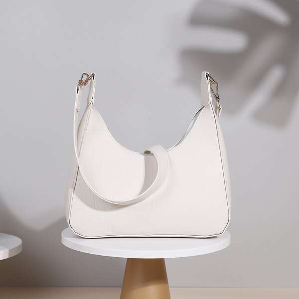 

Girls Croc Embossed Baguette Bag, White