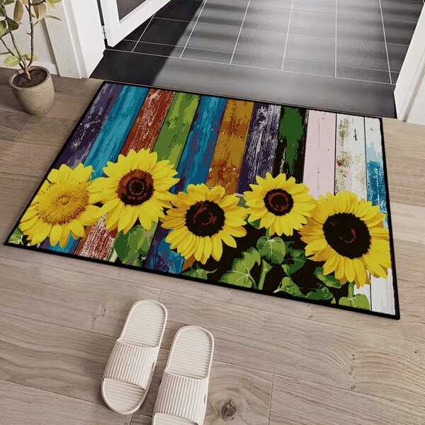 

Sunflower Print Door Mat, Multicolor