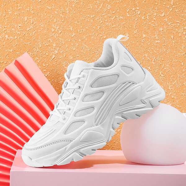

Men Minimalist Lace Up Front Chunky Sneakers, White