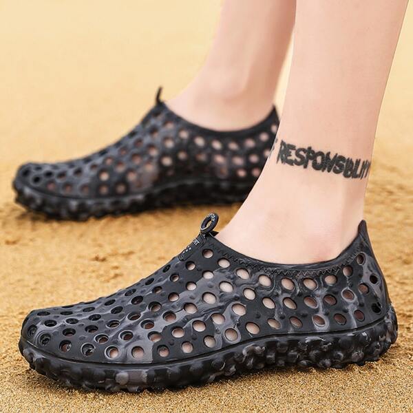

Men Hollow Out Slip-On Sandals, Black