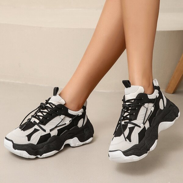 

Two Tone Lace-up Front Chunky Sneakers, Multicolor