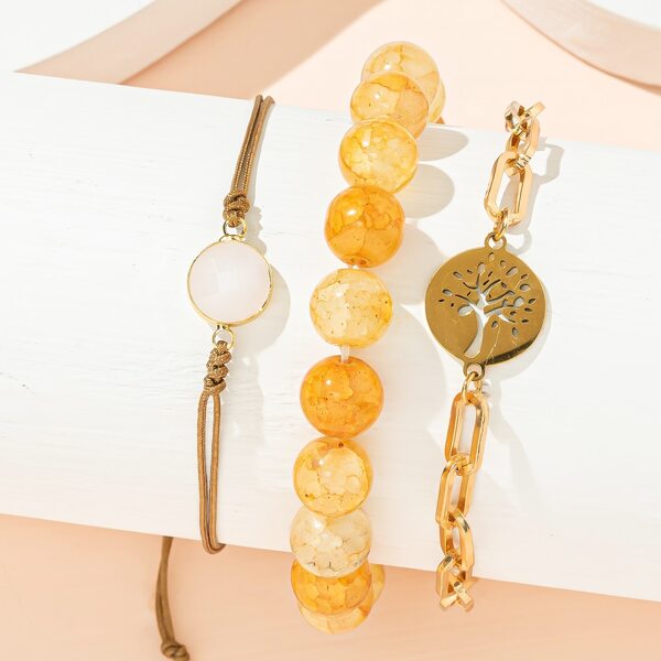 

3pcs Bead Decor Bracelet, Multicolor