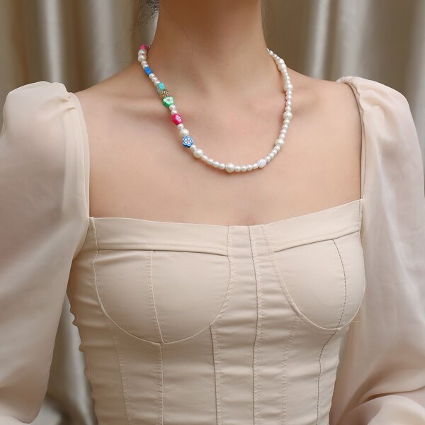 

Faux Pearl Beaded Necklace, Multicolor