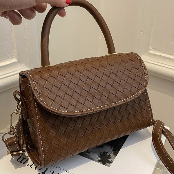

Minimalist Braided Satchel Bag, Coffee brown