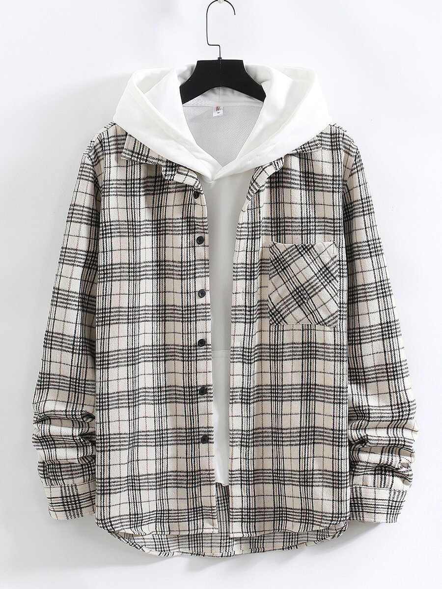 Manfinity Áo khoác Nam Túi Nút phía trước Sọc ca rô Giải trí - Nhiều màu - Xem 1