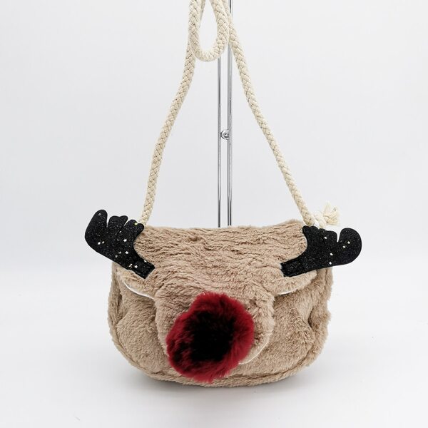

Kids Cartoon Design Fluffy Crossbody Bag, Khaki
