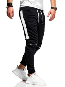 Manfinity Men Contrast Panel Drawstring Waist Sweatpants - Black and White - View 3