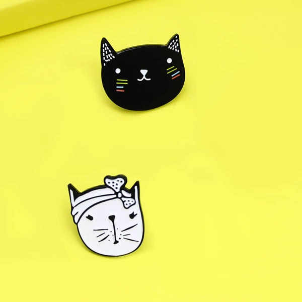 

2шт Брошь с узором кошки для детей, Черный и белый
