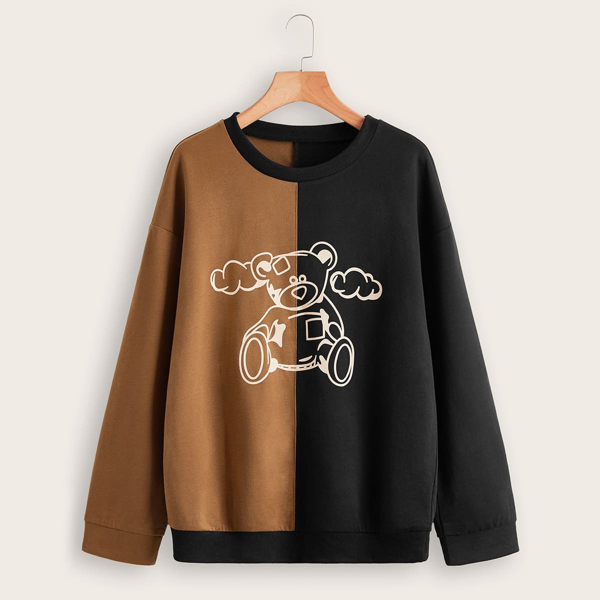 

Cartoon Bear Graphic Colorblock Sweatshirt, Multicolor