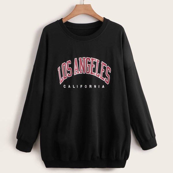 

Plus Letter Graphic Drop Shoulder Sweatshirt, Black