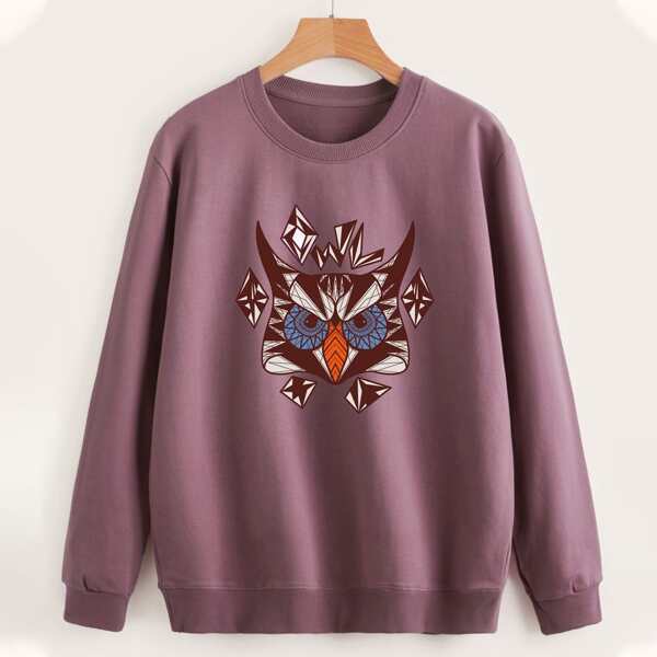 

Men Geo Owl Print Sweatshirt, Mauve purple