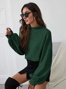 SHEIN Essnce Áo thun nữ Gân đan màu trơn Giải trí - Màu xanh lá cây đậm - Xem 1