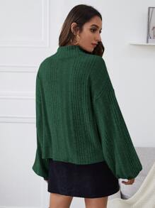 SHEIN Essnce Áo thun nữ Gân đan màu trơn Giải trí - Màu xanh lá cây đậm - Xem 2