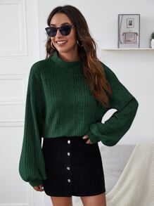 SHEIN Essnce Áo thun nữ Gân đan màu trơn Giải trí - Màu xanh lá cây đậm - Xem 3