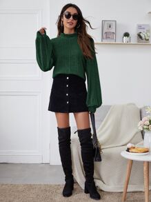 SHEIN Essnce Áo thun nữ Gân đan màu trơn Giải trí - Màu xanh lá cây đậm - Xem 5