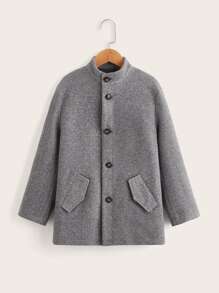 SHEIN Boys Marled Button Front Overcoat - Grey - View 1