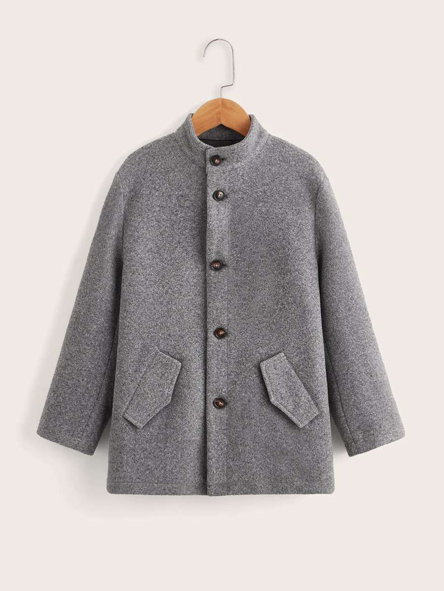SHEIN Boys Marled Button Front Overcoat - Grey - View 1