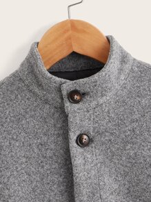 SHEIN Boys Marled Button Front Overcoat - Grey - View 4