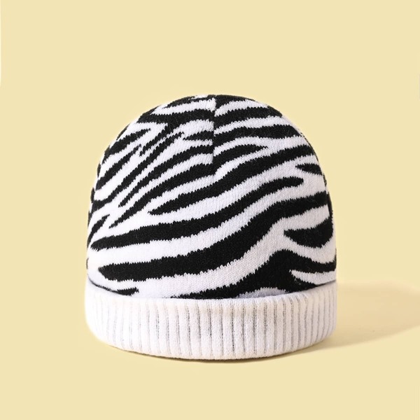 

Kids Zebra Striped Knit Hat, Black and white