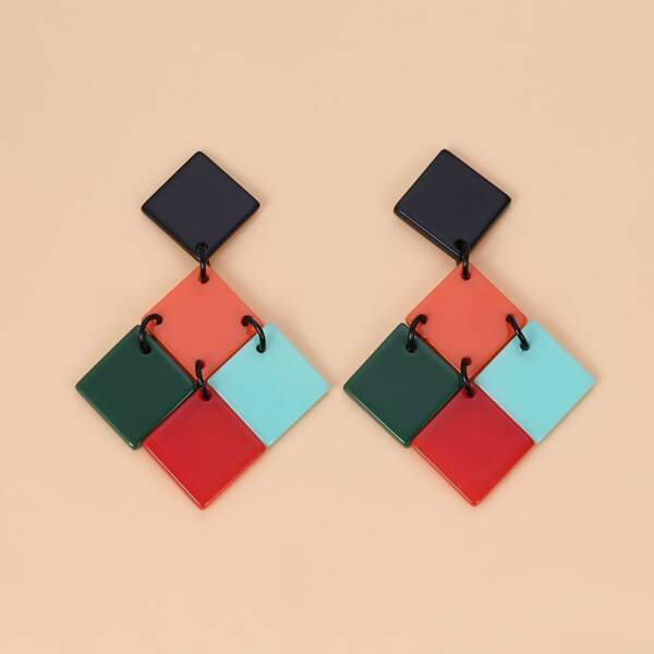 

Color Block Geometric Drop Earrings, Multicolor