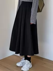 DAZY Solid Elastic Waist Skirt - Black - View 1