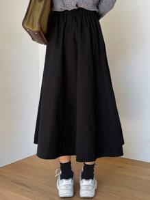 DAZY Solid Elastic Waist Skirt - Black - View 2